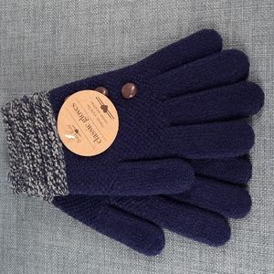 Knit Button Gloves Cashmere Feel Interior Navy Blue Everyday Outerwear Winter
